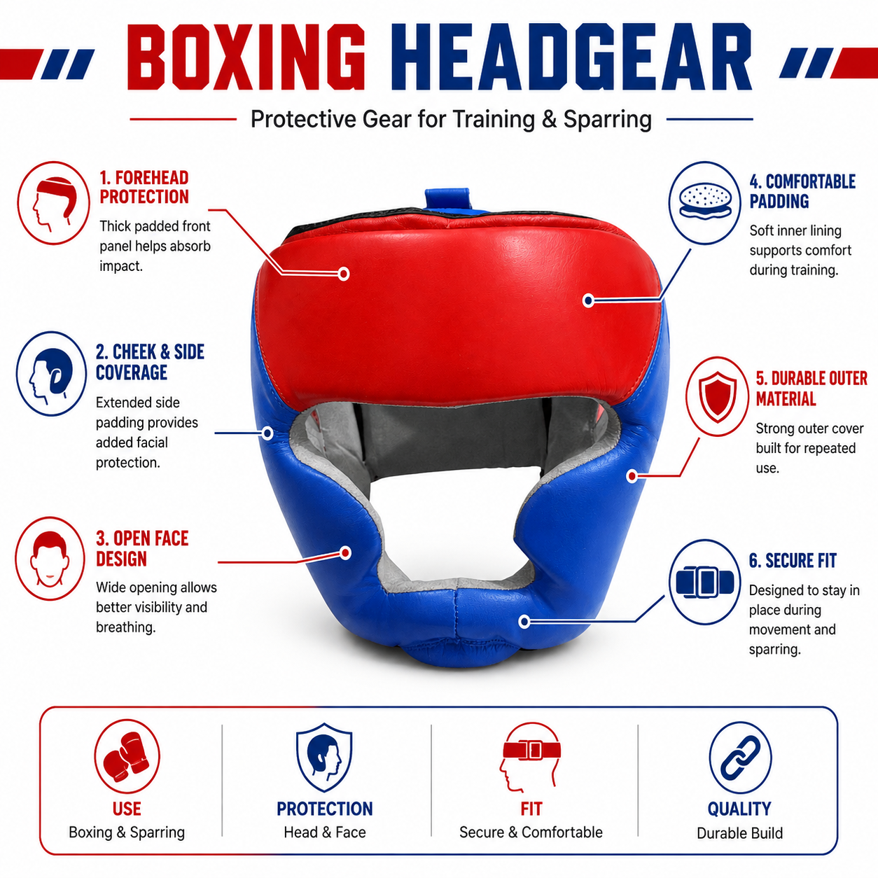 HI-TOUCH Boxing Headguard Red Blue
